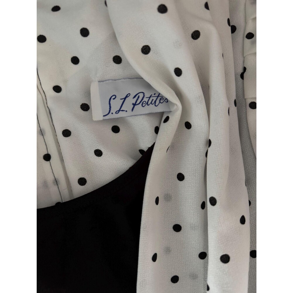80s Polka Dot Peplum Dress Black White Sheer XS S - Picture 10 of 10